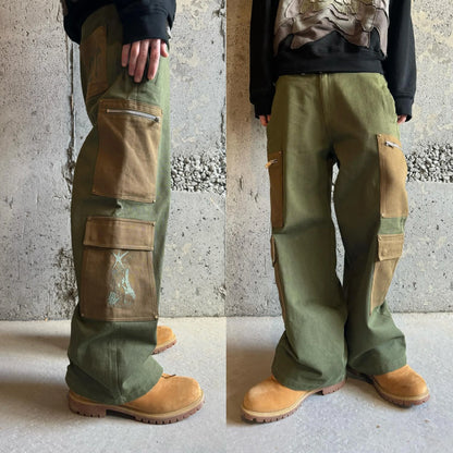 Custom High Quality Cotton Oversized Twill Baggy Wide Straight Leg Jogger Flared Carpenter Tactical Work Cargo Pants For Men