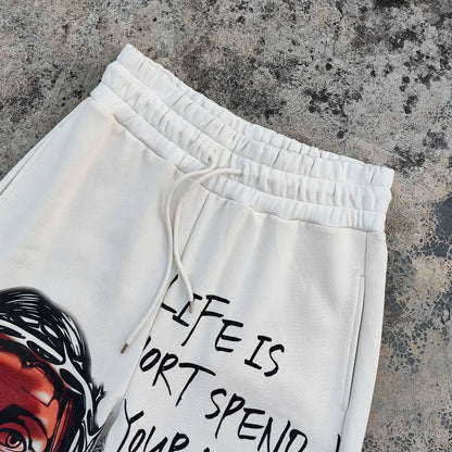 Heavy Cotton Vintage Sweatpants Loose Fit Wide Leg Men Allover Printed Baggy Graphic Sweatpants