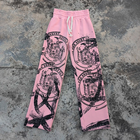 Heavyweight Cotton Thick French Terry Sweatpants Menc Custom Digital Printed Oversized Wide Leg Baggy Graphic Sweatpants