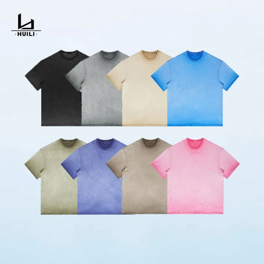 Huili Manufacturer High Quality Custom Oversized Blank Men 100% Cotton Vintage T Shirts  Acid Wash T-shirt