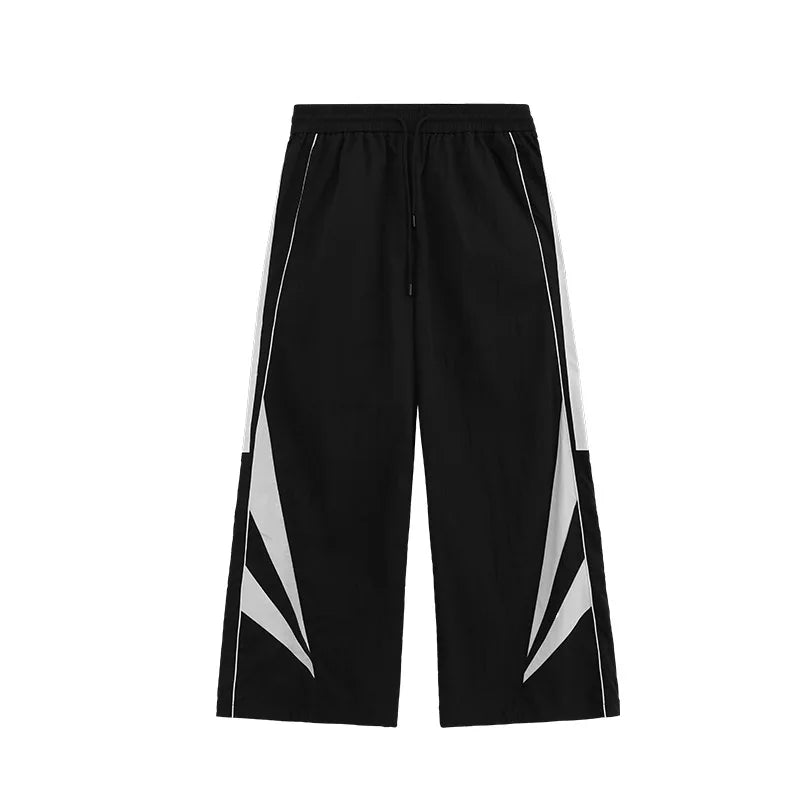 Huilin Oem Custom Color Block Sportswear Track Pants Men Oversized Fit Baggy Wide Leg Lightweight Pants