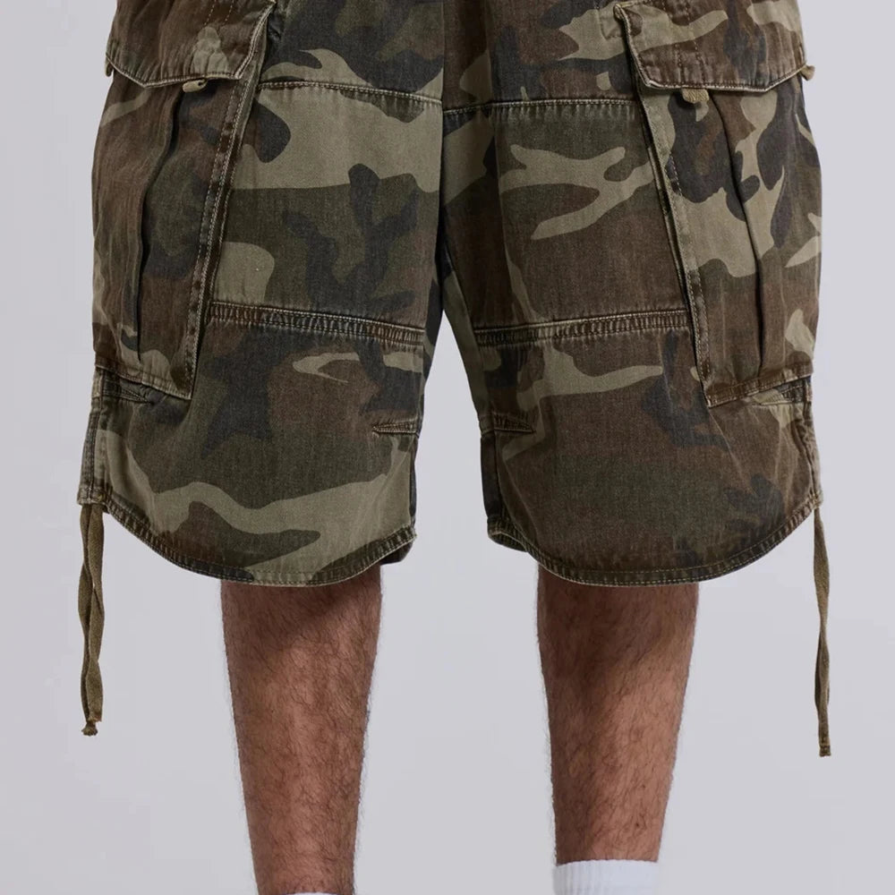 Huilin New Design Summer 100% Cotton Cargo Shorts Men Streetwear Shorts Custom Allover Camo Printed Mens Utility Tactical Shorts