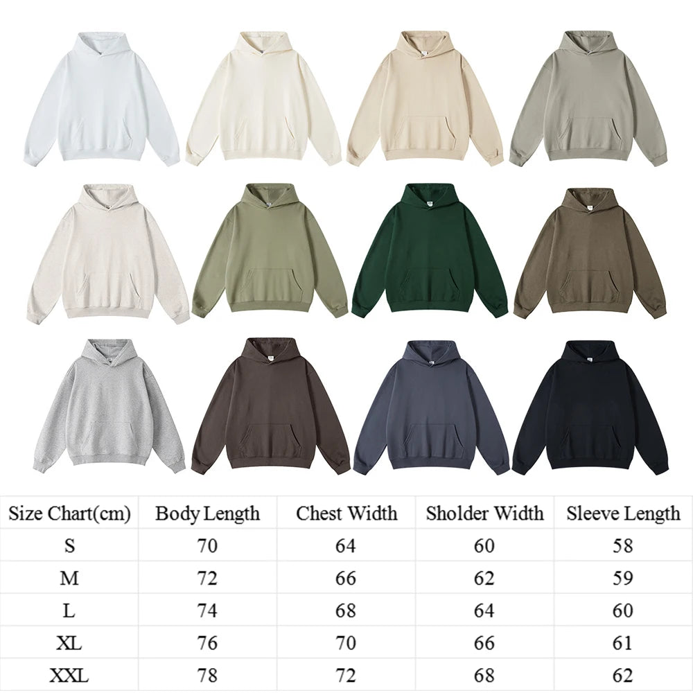 Huili Hot Selling Solid Color Unisex Blank Pullover Hoodies Custom 445Gsm Thick Cotton Men French Terry Heavyweight Hoodie