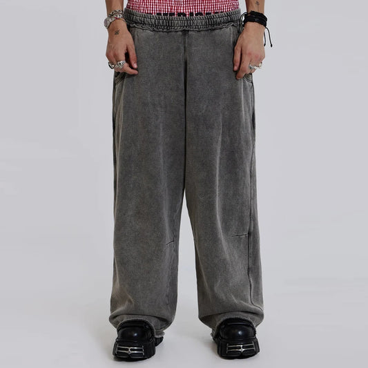 Huilin Factory Oem 100% Cotton Unisex Oversized Fit Wide Leg Sweat Pants Custom Vintage Acid Washed Men Baggy Raw Hem Sweatpants