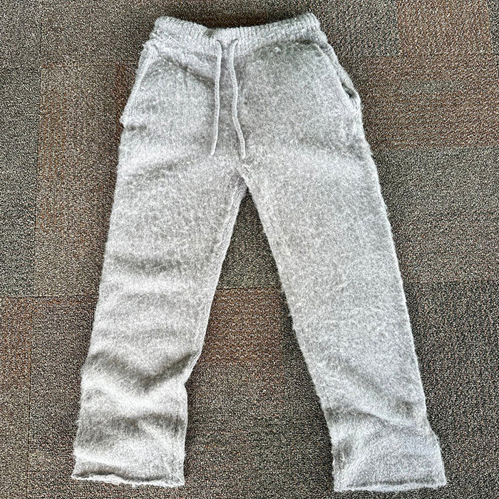 HUILI FACTORY winter knitted mohair pants flaired sweatpants embroidery mohair flared sweatpants