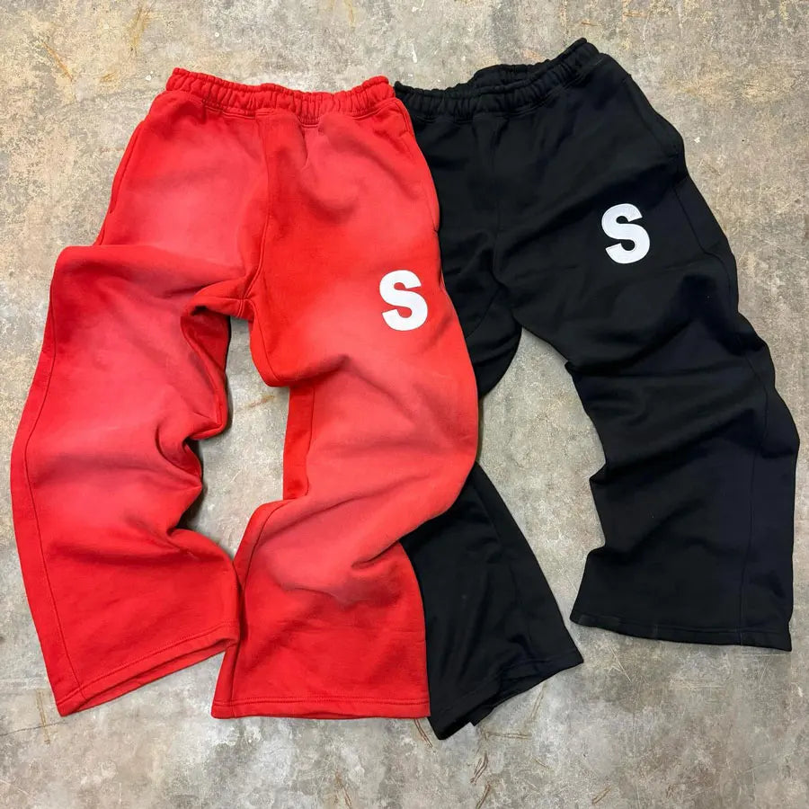 Huilin Hot Selling Oversized Thick Cotton Wide Leg Sweatpants Men Custom Sun Faded Washed Baggy Sweatpants