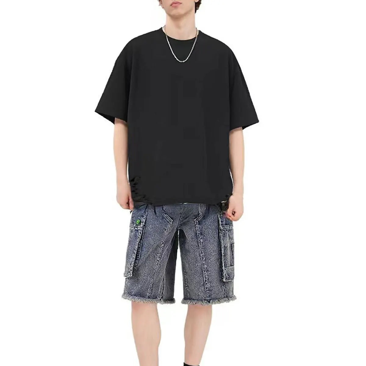 Y2K Fashion Supplier Low MOQ Vintage Acid Wash Blank Custom Logo Mens Raw Edge Crewneck Shirt