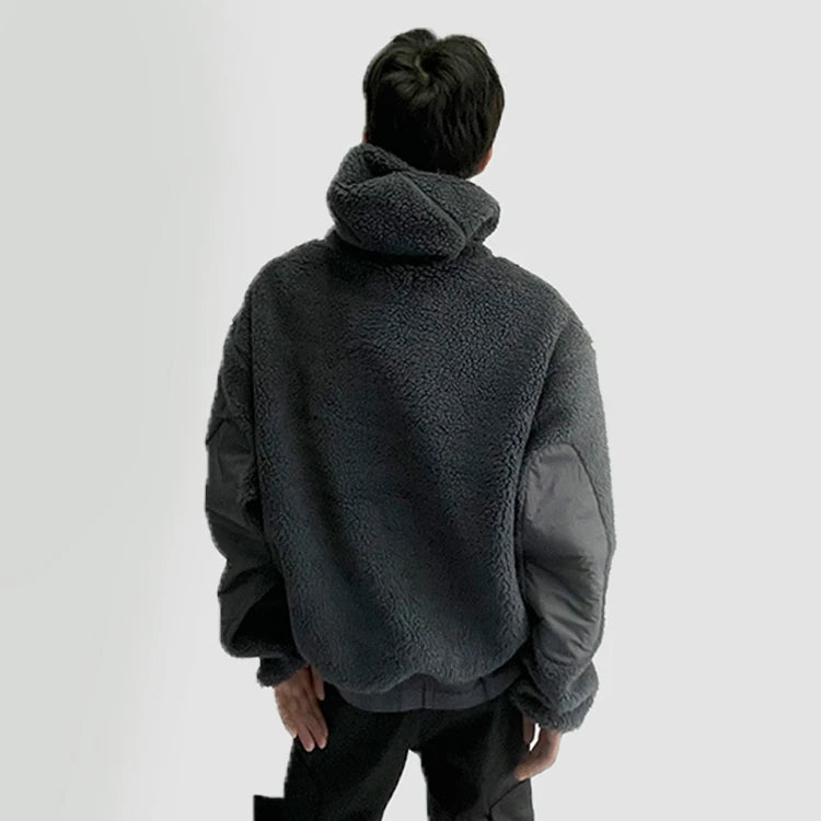 HL manufacturer wholesale black sherpa winter thick half zip cover face hoodie custom full face zip 400 gsm cotton fleece hoodie