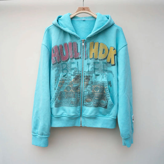 Custom Screen Printing Unisex Oversized Fit Graphic Hoodies 450 Gsm French Terry Heavyweighcotton Men Zip up Hoodie
