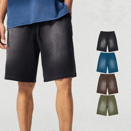 Vintage Fashion Supplier Low MOQ Acid Wash Garment Dye Blank Custom Print Mens Loose Fit Summer Shorts