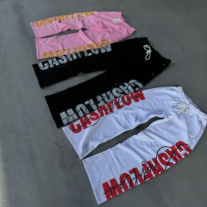 Heavyweight Cotton Unisex Oversized Jogger Pants Custom Logo Printing Men Baggy Wide Leg Sweatpants