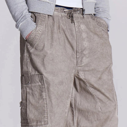 Baggy Wide Leg Cargo Track Pants Men Custom Oil Washed Vintage Grey Oversized Parachute Pants