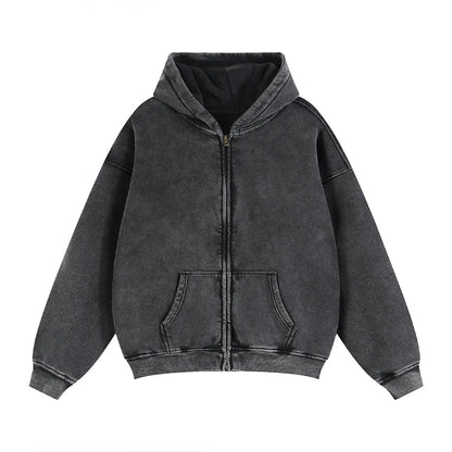 Trending Streetwear Supplier Low MOQ Vintage Oversized Blank Custom Logo Mens Full Zip up Hoodie