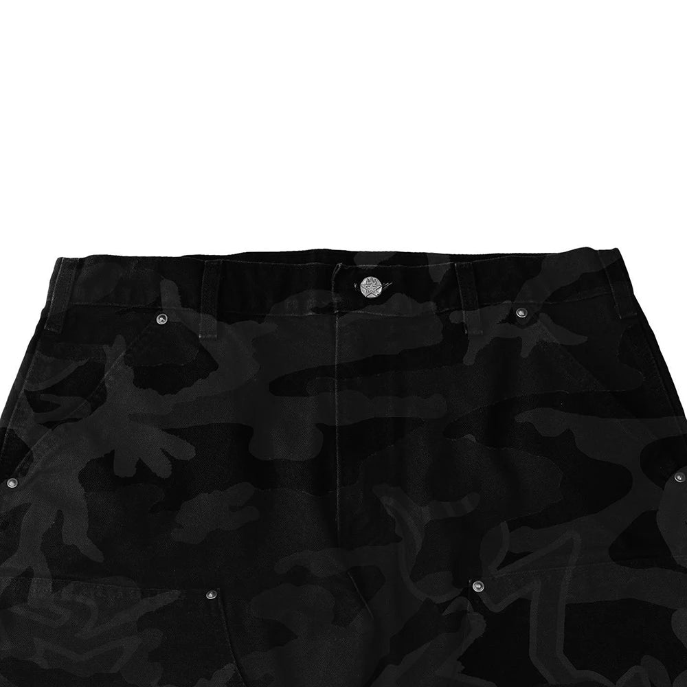 Huilin Manufacturer Oem Tactical Carpenter Outdoor Pants Trousers Custom Allover Camo Printed Men Ripstop Wide Leg Cargo Pants