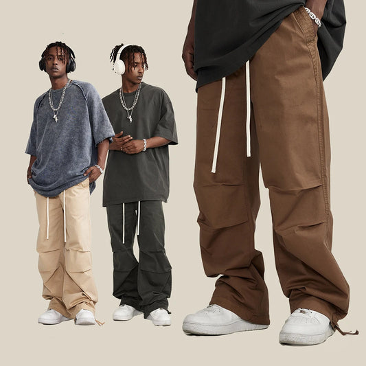 Huilin Retro Wash Carpertner Pants Unisex Oversized Casual Pants High Street Fashion Baggy Wide Leg Cargo Pants Men