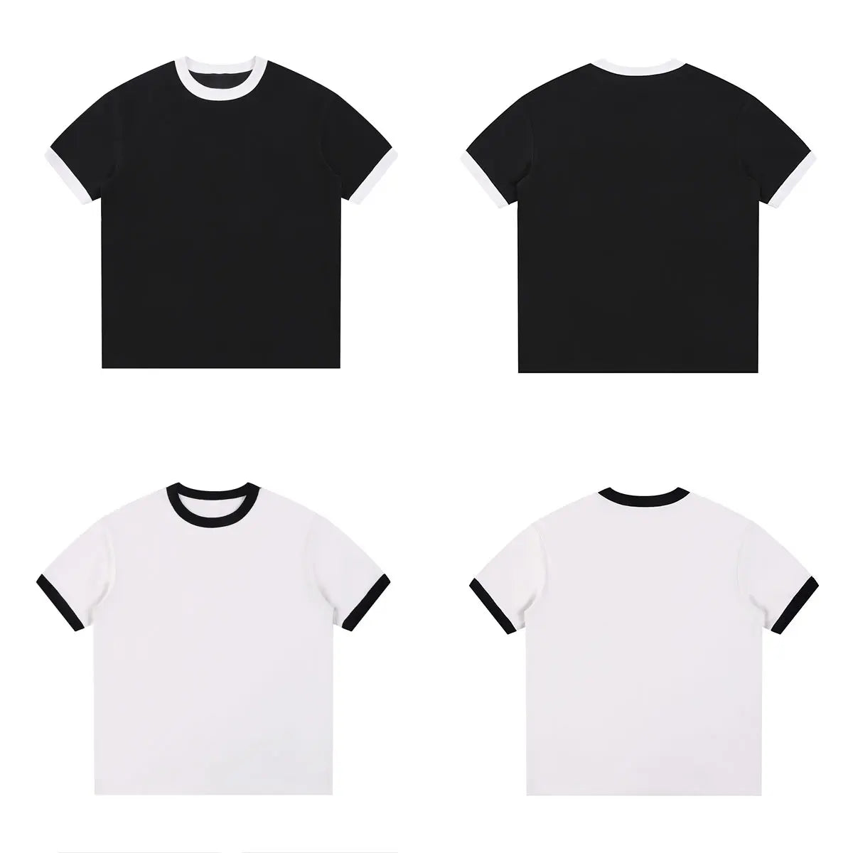 Streetwear Essential Supplier Low MOQ Vintage Classic Blank Custom Logo Mens Contrast Trim Crewneck Shirt