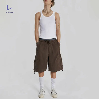 Huilin Clothing Factory Shorts aus 100 % Baumwolle, für Herren, übergroße Shorts mit weitem Bein, individuell gestaltete Streetwear-Shorts mit großen Taschen, Baggy-Cargo-Shorts 