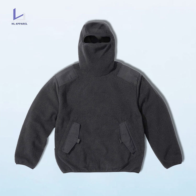 HUILI FACTORY heavyweight thick fleece hoodie winter mens sherpa pullover custom full ninja hoodie