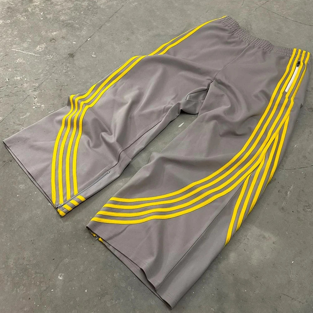 Huilin Factory Oem High Quality Thick Cotton Track Pants Trousers Custom Straight Wide Leg Men Heavyweight Striped Sweatpants