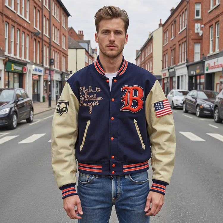 Manufacturer High Quality Chenille Embroidery Men College Baseball Bomber Letterman crop Leather Varsity Jacket Custom