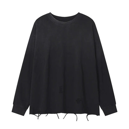 Trending Streetwear Supplier Low MOQ Vintage Heavyweight Blank Custom Logo Mens Oversized Distressed Long Sleeve Tee