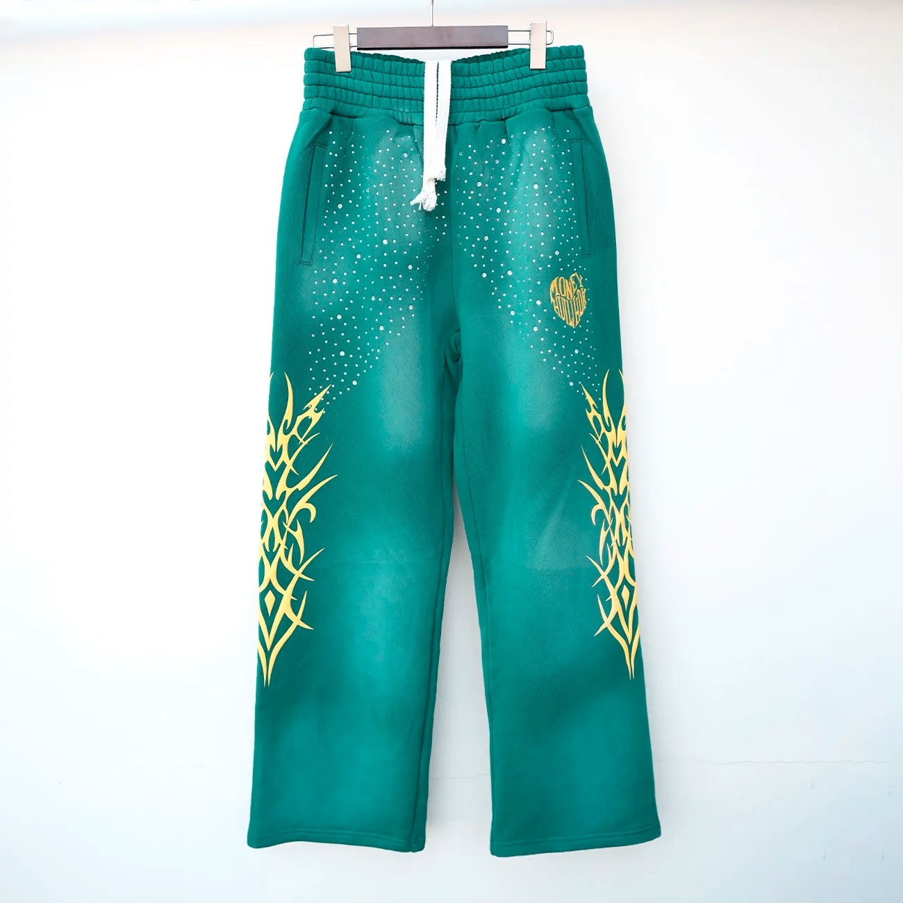 Heavyweight Cotton Vintage Sunfaded Washed Sweat Pants Custom Embroidery Logo Men 3D Puff Printed Rhinestone Sweatpants