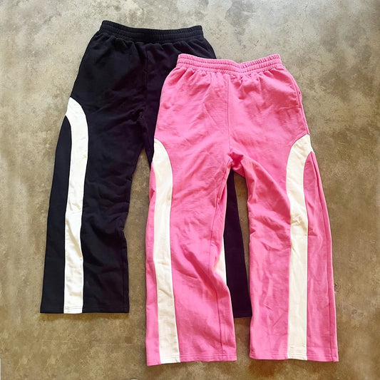 Huilin Manufacturer Oem Color Block Track Sweat Pants Men Custom Straight Leg Heavyweight Cotton French Terry Sweatpants