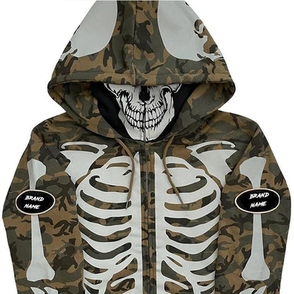 Men's clothing manufacturer zip up hoodie jacket men custom skeleton printed masked ninja jacket hooded spring streetwear jacket