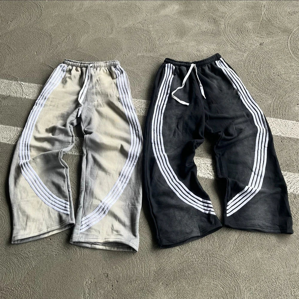 Huilin Hot Selling Oversized Thick Cotton Wide Leg Sweatpants Men Custom Sun Faded Washed Baggy Sweatpants