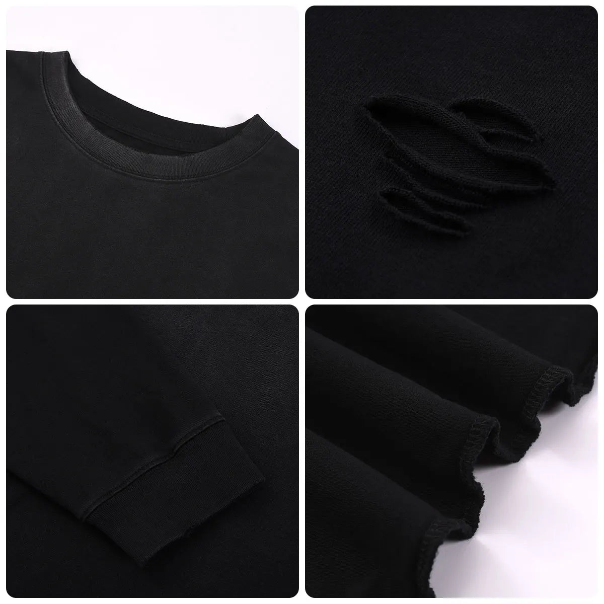 Trending Streetwear Supplier Low MOQ Vintage Heavyweight Blank Custom Logo Mens Oversized Distressed Long Sleeve Tee