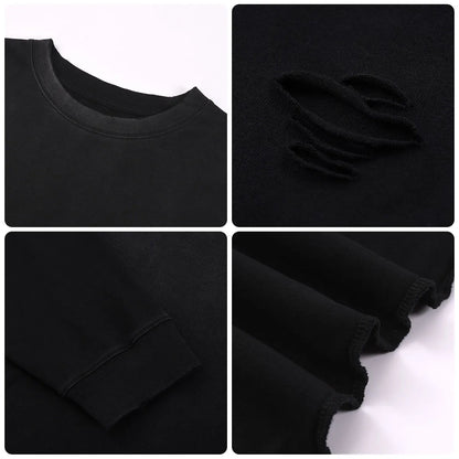 Trending Streetwear Supplier Low MOQ Vintage Heavyweight Blank Custom Logo Mens Oversized Distressed Long Sleeve Tee
