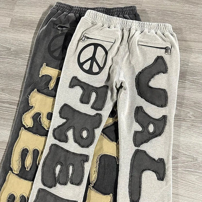 High Quality Custom Distressed Embroidered Heavy Weight Sweatpants Men Applique Patched Vintage 500 Gsm Sweatpants