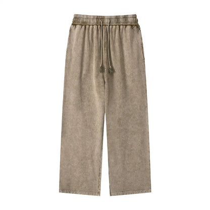 Heavyweight Cotton Supplier Low MOQ Acid Wash Spray Wash Blank Custom Print Casual Wide Leg Track Pants