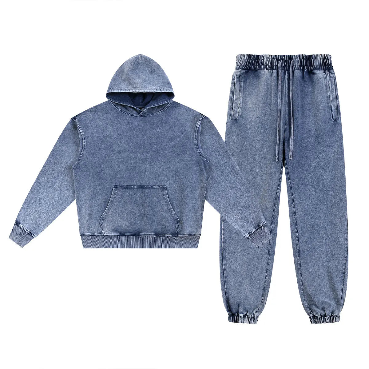 Heavyweight Cotton Supplier Low MOQ Vintage Acid Wash Blank Custom Logo Casual Hoodie And Jogger Set