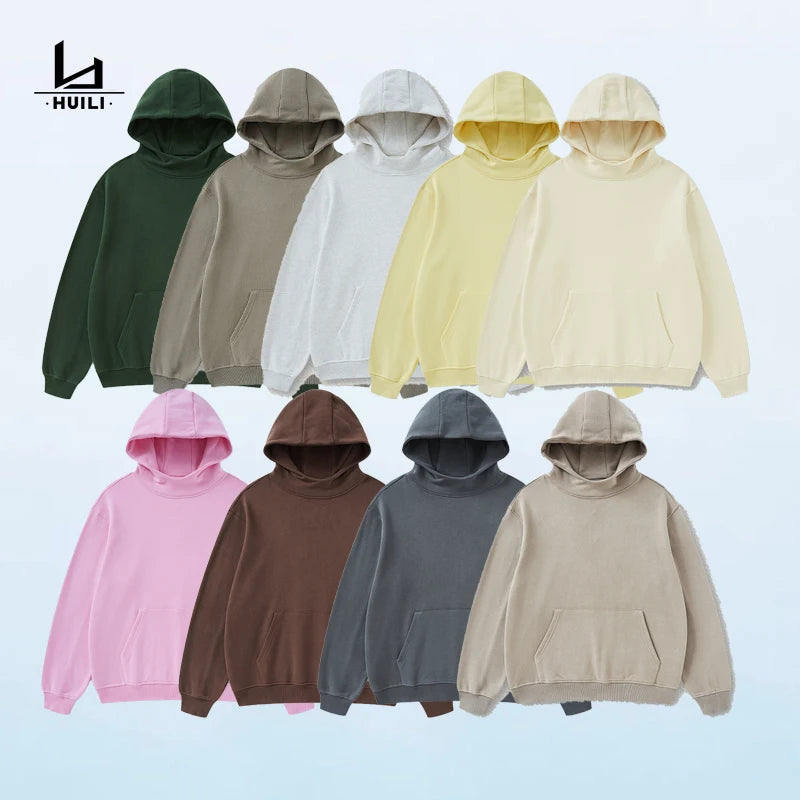 Huili Wholesale Unisex Oversized Sweatshirts Thick Cotton Oversized Hoodies Fleece Lining Men Pullover Plain Blank Hoodie