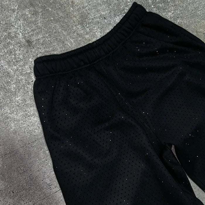 Huilin Hot Selling Sportswear Breathable Running Jogger Pants Trousers Custom Rhinestone Wide Leg Men Oversized Mesh Track Pants