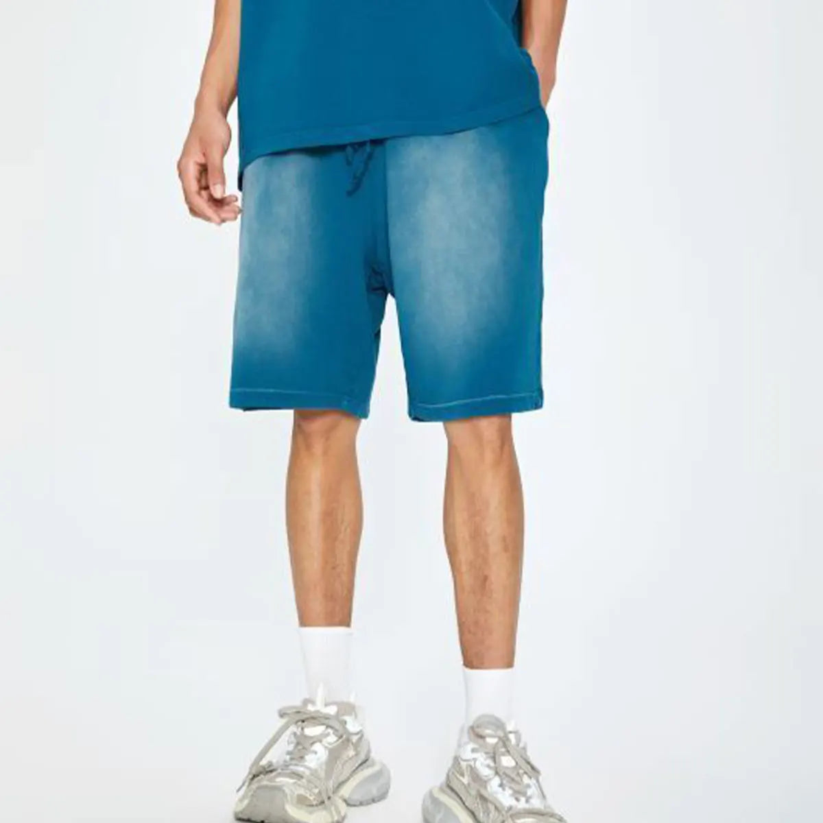 Vintage Fashion Supplier Low MOQ Acid Wash Garment Dye Blank Custom Print Mens Loose Fit Summer Shorts
