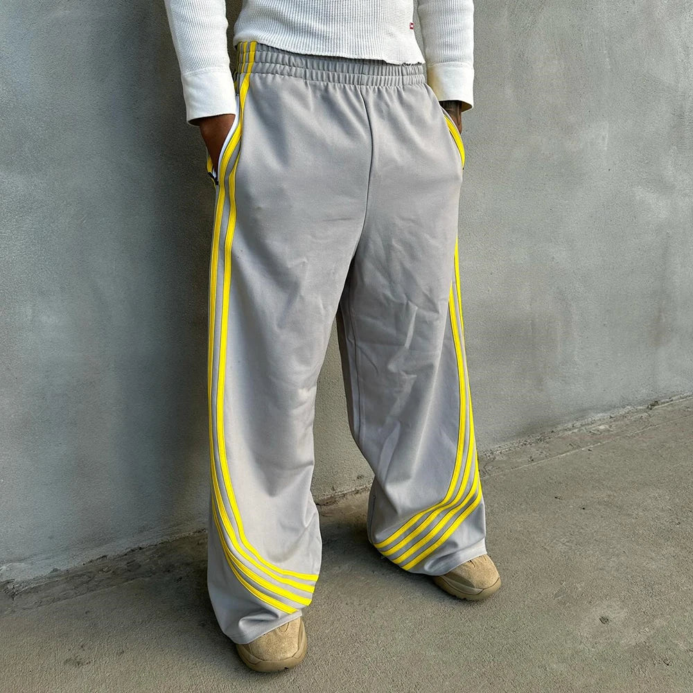 Huilin Factory Oem High Quality Thick Cotton Track Pants Trousers Custom Straight Wide Leg Men Heavyweight Striped Sweatpants