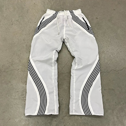 Unisex Sportswear Pants Trousers Custom Striped Trimmed Reversible Straight Wide Leg Men Track Pants