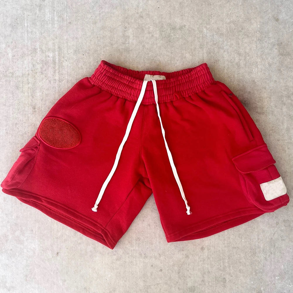 Huilin Manufacturer Oem Chenille Applique Embroidery Patched Shorts Men Vintage Washed Sun Faded 100% Cotton Sweat Shorts