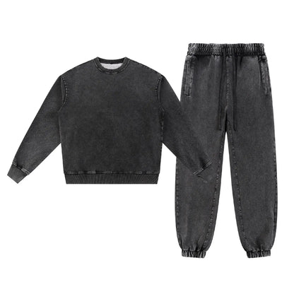 Essential Streetwear Supplier Low MOQ Vintage Washed Blank Custom Logo Mens Jogger Tracksuit