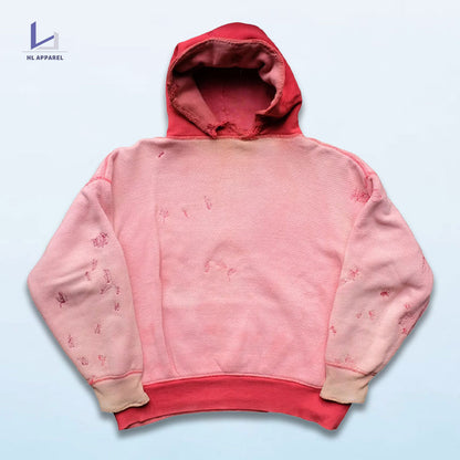 FACTORY oem 100% cotton heavyweight hoodie oversized distress wash two tone sun faded hoodie