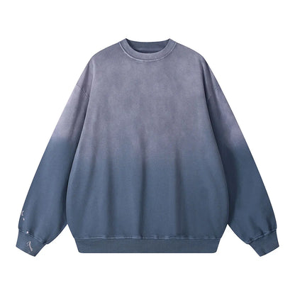 Heavyweight Cotton Supplier Low MOQ Vintage Garment Dye Blank Custom Logo Casual Gradient Crewneck Sweatshirt