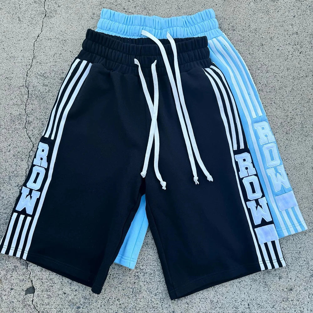 Huilin Factory New Design Embroidery Logo French Terry Sweat Shorts Elastic Waist Men Striped Side Thick Cotton Shorts