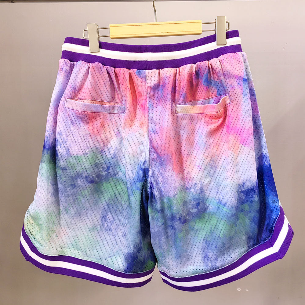 HUILI FACTORY chenille embroidery sportswear shorts drawstring waist polyester mesh baskelball shorts