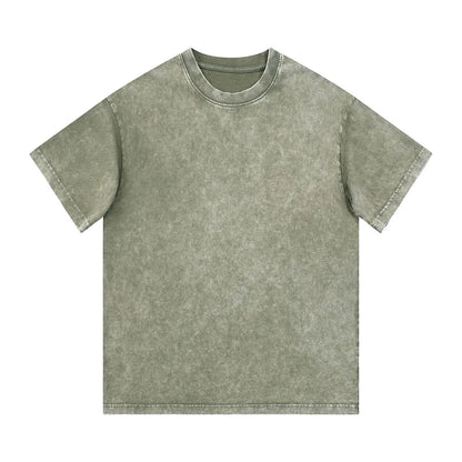 Heavyweight Cotton Supplier Low MOQ Acid Wash Garment Dye Blank Custom Print Casual Crewneck Tee