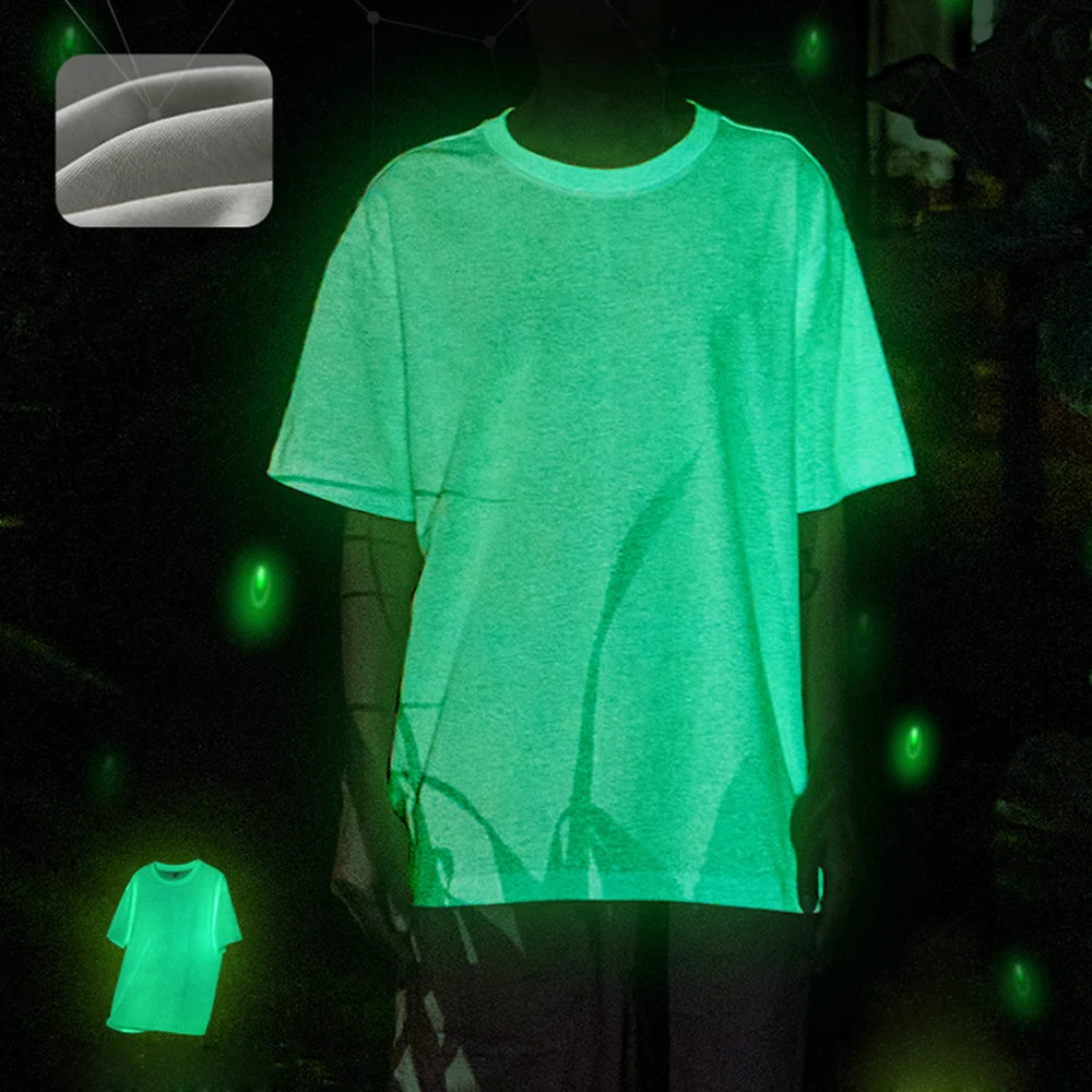 Huilin New Trend 240Gsm Heavyweight Cotton Unisex Night Glowing Tshirt Crew Neck Oversized Boxy Fit Luminous Mens T Shirt