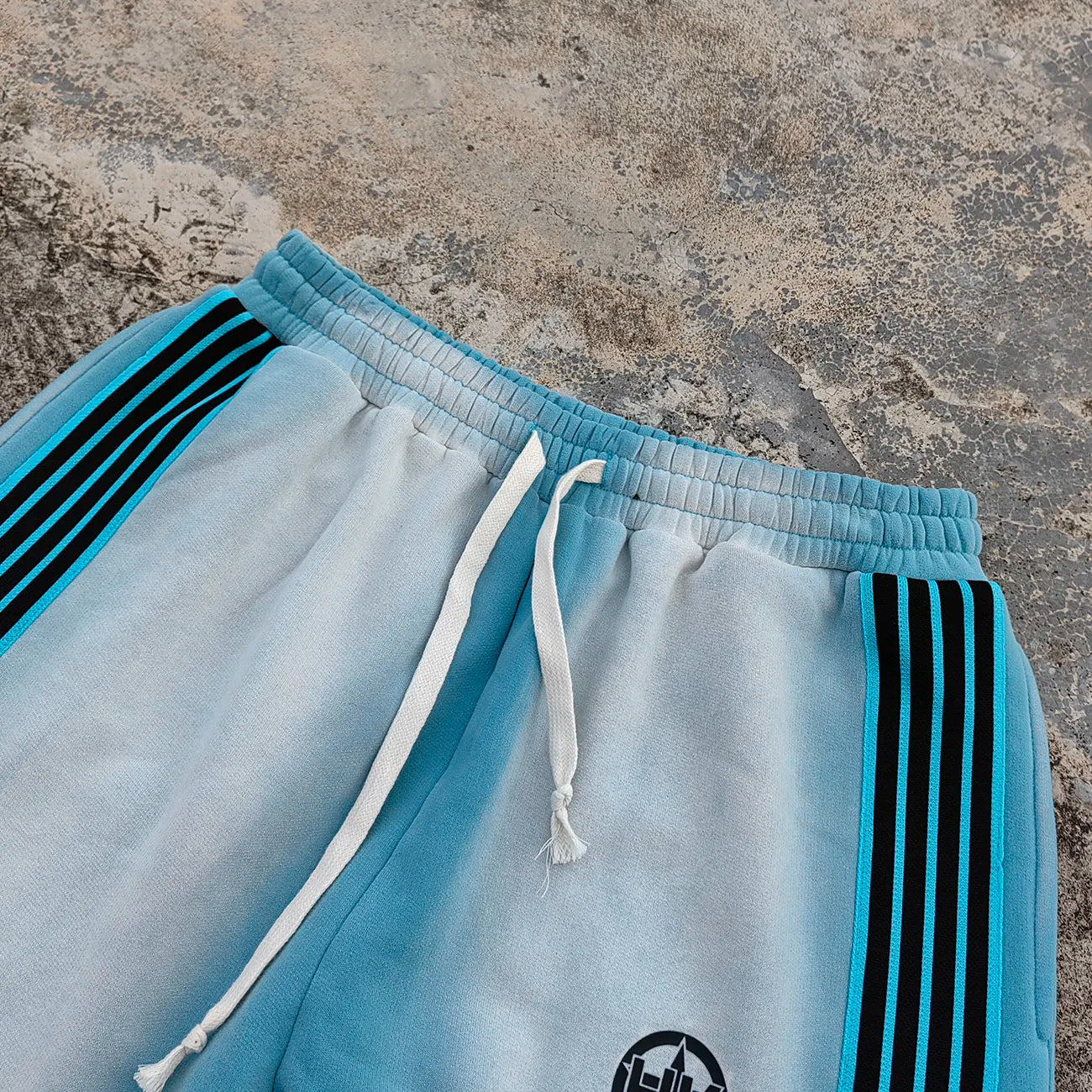 Heavyweight Cotton Vintage Washed Wide Leg Sewatpants Custom Embroidery logo Men Striped Trimmed Sunfaded Baggy Sweatpants