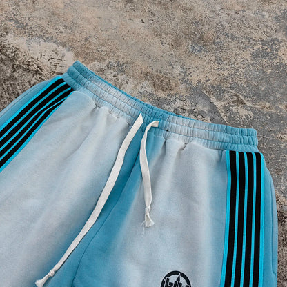 Heavyweight Cotton Vintage Washed Wide Leg Sewatpants Custom Embroidery logo Men Striped Trimmed Sunfaded Baggy Sweatpants