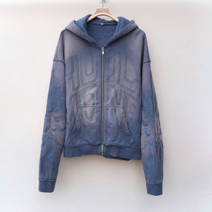 New Vintage Washed Sunfaded Hoodies Oversized Fit Men Custom Logo Printing Zip Up Embroidery Heavyweight Cotton Hoodie